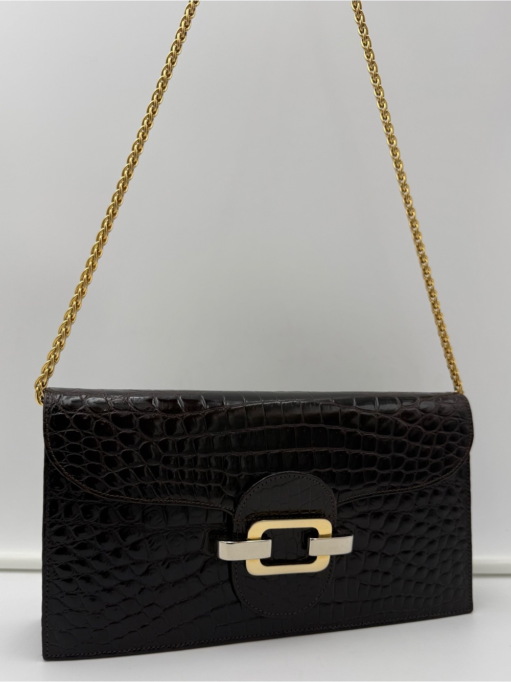 🐊G.BORRI MILANO • Clutch / Shoulder 25 Bag in Exotic Genuine POROSUS CROCODILE
